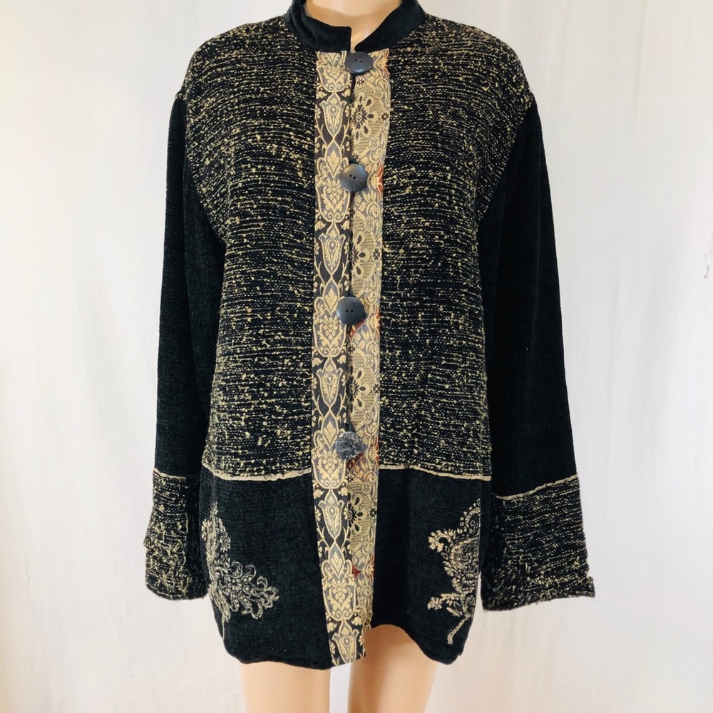 Flashback women’s Coat. Vintage. Sz L. Black Gold  Long sleeves